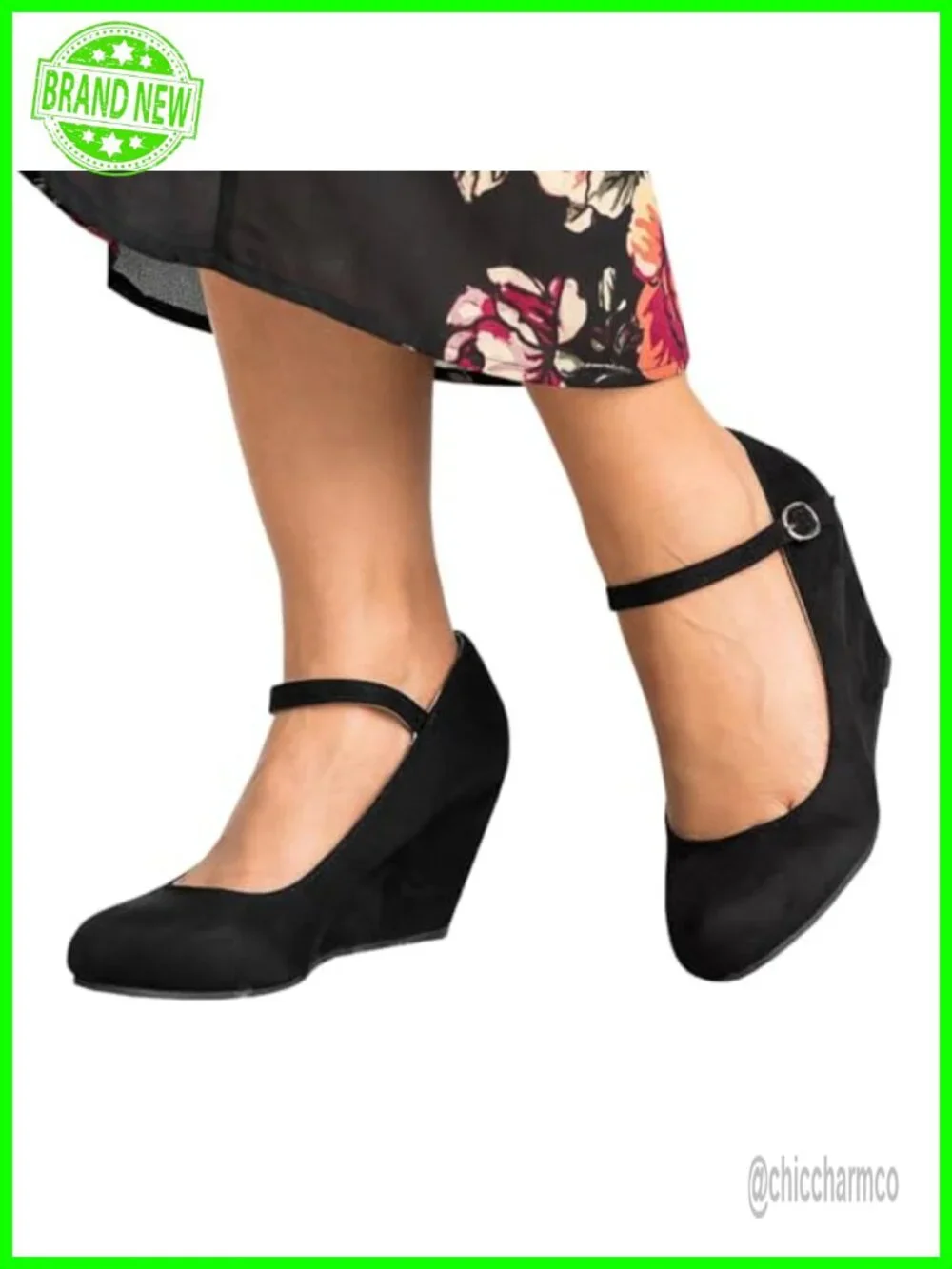 Wedge Heeled Mary Jane Pumps with Adjustable Ankle Strap